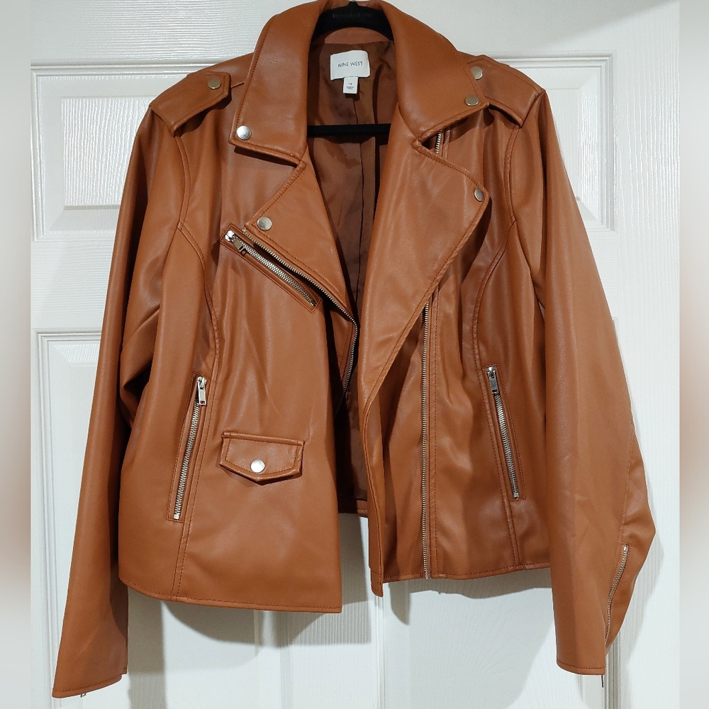 Nine West Brown Faux Leather Jacket 1X